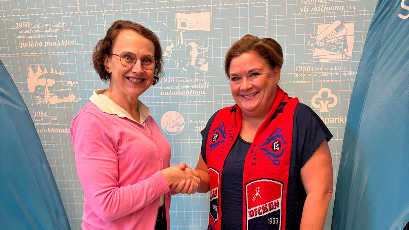 Lammin Säästöpankin Liiketoimintajohtaja ja Anna Airava, Dicken ry, toiminnanjohtaja.