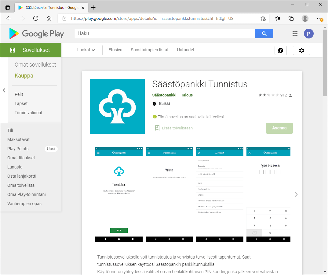 Säästöpankki Tunnistus -sovelluksen lataaminen
