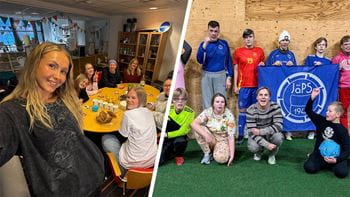 Influerarna Mia “Millu” Haataja och Mikael Sundberg fick bekanta sig med donationsmottagare inom Goda gärningar som de valt. På bilden Millu med Yeesi ry, som arbetar med mental hälsa bland unga och Mikael med Järvenpään Palloseuras lag för specialgruppen.