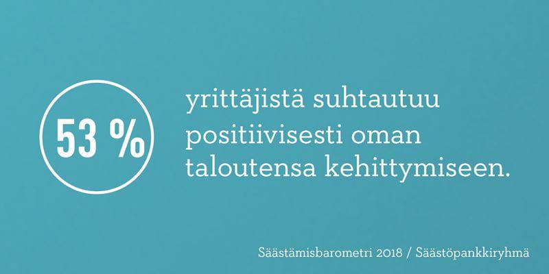 53 % yrittäjistä suhtautuu positiivisesti oman taloutensa kehittymiseen. Tämä käy ilmi Säästöpankin Säästämisbarometrista 2018.