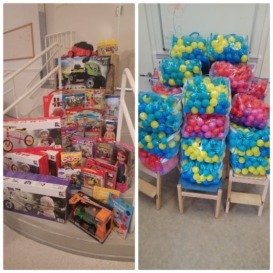 Päiväkoti Koivukumpu hankki Säästöpankin Hyviä tekoja -vastuullisuuskampanjan lahjoituksella leluja ja pallot lapsille yllätyksenä rakennettuun pallomereen.