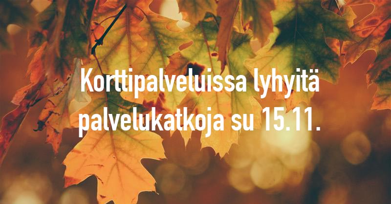 Korttipalveluissa lyhyitä palvelukatkoja su 15.11.