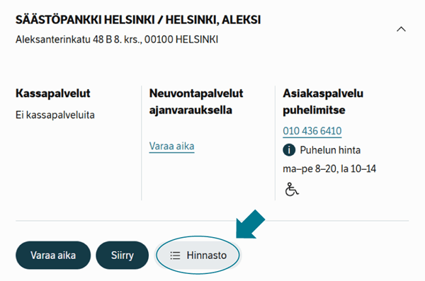 Ohjekuva siitä, mistä verkkosivuilta löytää hinnaston.